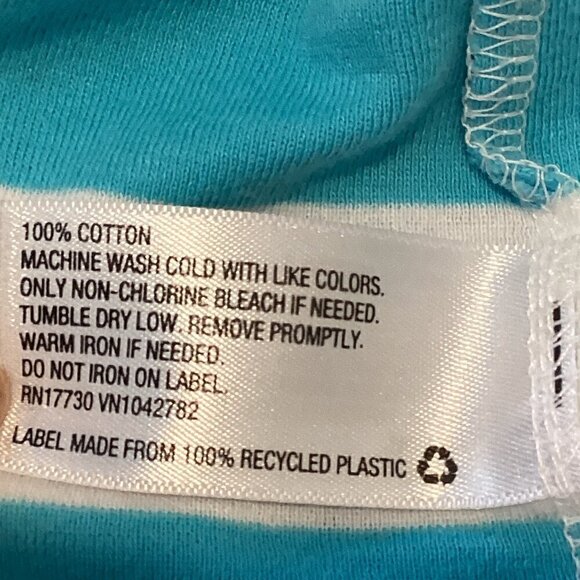 Merona Ultimate Tee Polo Stripe V-Neck Short Sleeve Turquoise & White Sz M 103U - Picture 6 of 6